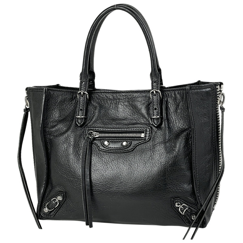 Balenciaga Paper Handbag Shoulder Bag Tote Leather Black